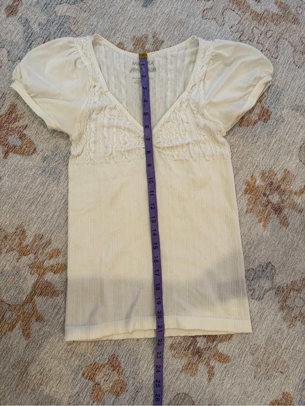Majora Ivory Ruffle Puff Sleeve Ribbed Top L - Picture 5 of 5